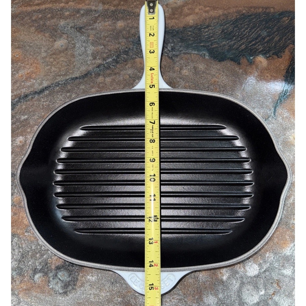 Le Creuset France 32 Cast Iron Grill Pan Skillet Powder Blue 14" NEW - Picture 3 of 14